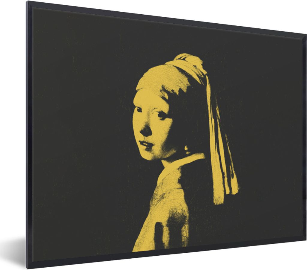MuchoWow Gerahmtes Poster Mädchen mit einem Perlenohrring - Johannes Vermeer - Schwarz - Gelb 40x30 cm - Poster mit Schwarzem Bilderrahmen Wandp...