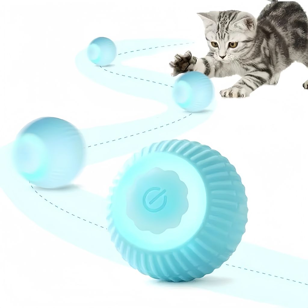 Katzenspielzeug Elektrisches Ball,mit LED Licht, mit USB-Aufladung, 2 Betriebsmodi,360° rollender intelligenter Ball für Katzen und Hunde,Blau