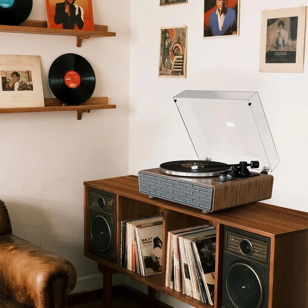 Platine Vinyle Bluetooth en Noyer Rétro avec Cellule Audio-Technica AT - 4