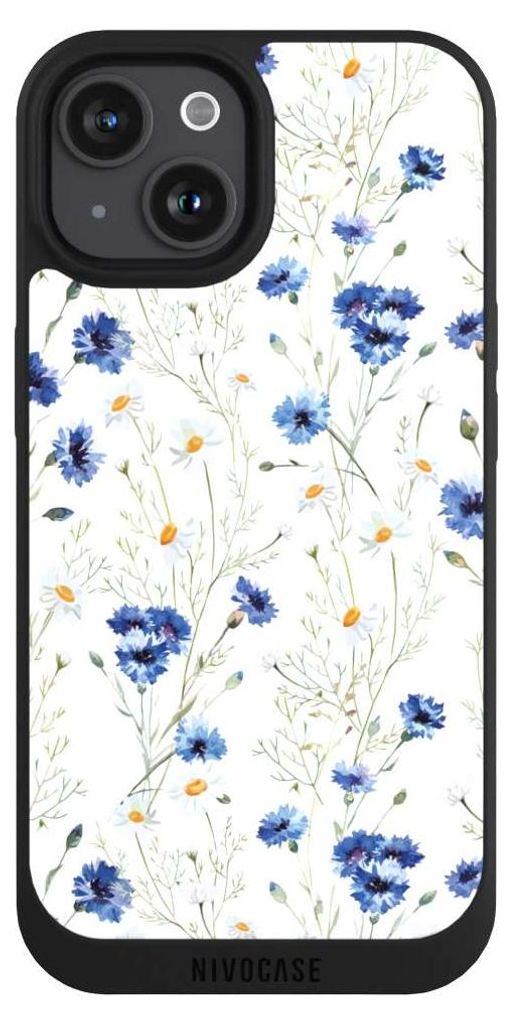 NIVOCASE Handyhülle für Apple iPhone 15 Hülle NIVOpure Case Schwarz Blume Blumen Muster