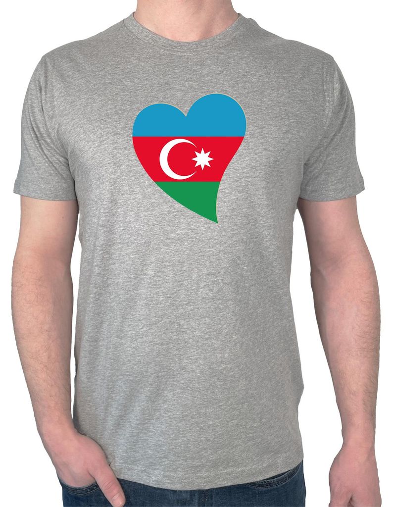 Huuraa Herren T-Shirt Aserbaidschan Flagge Herz XXL Sport Grey Bio Baumwolle Fairtrade Herrenshirt Geschenkidee