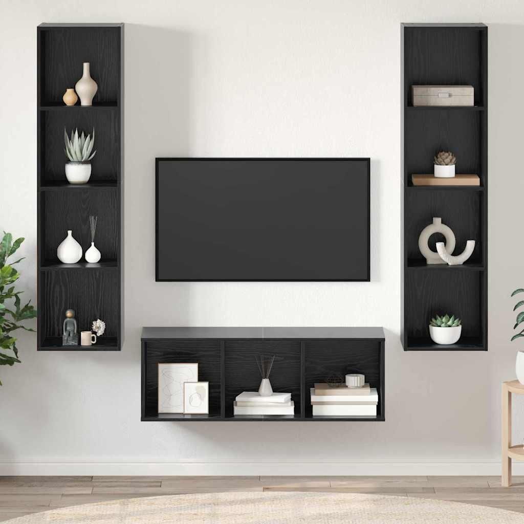 Maison Exclusive - TV-Schrankset 3 pcs Schwarz Eichen-Optik Holzwerkstoff