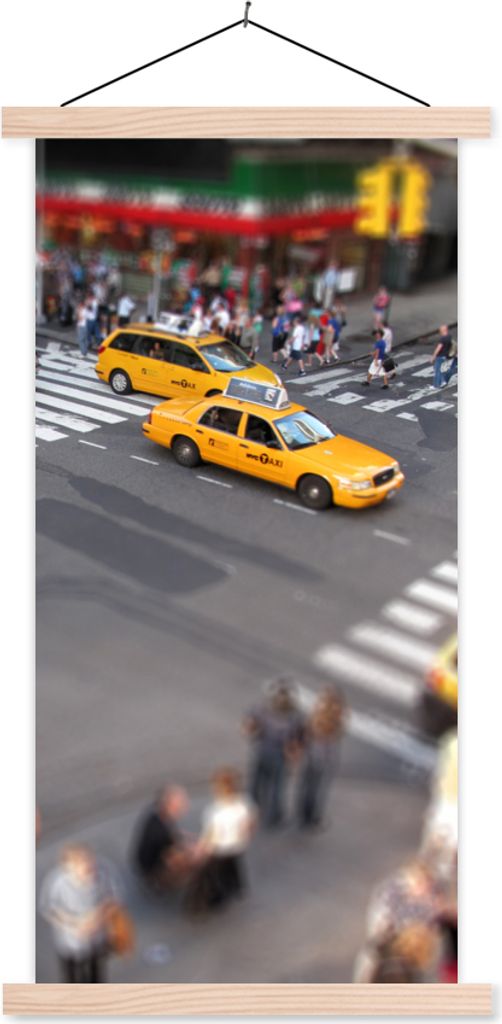 MuchoWow Textilposter New York - Amerika - Taxi 40x80 cm mit holzfarbenen Rahmen - Wohnzimmer