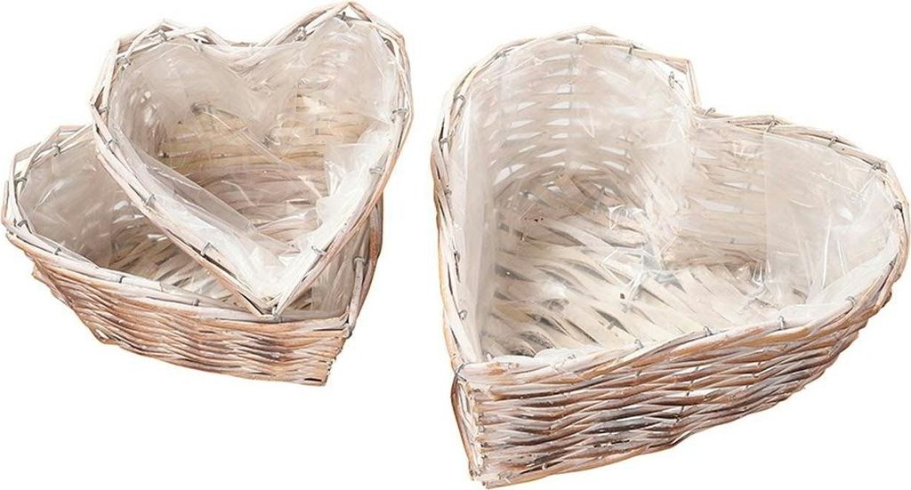 3er Set Pflanzherz D. 20 + 25 + 30cm Rattan Natur white wash CreaFlor Home