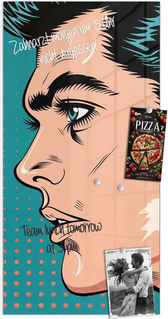 Magnettafel 50x100cm Pinnwand Whiteboard beschreibbar - Pop Art Paar