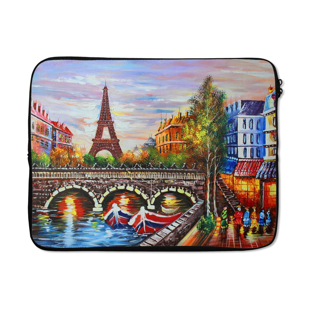 MuchoWow Laptop Hülle 15 Zoll Gemälde - Öl - Eiffelturm - Paris - Wasser Laptoptasche - Laptoptasche - Sleeve - Rundum-Schutz