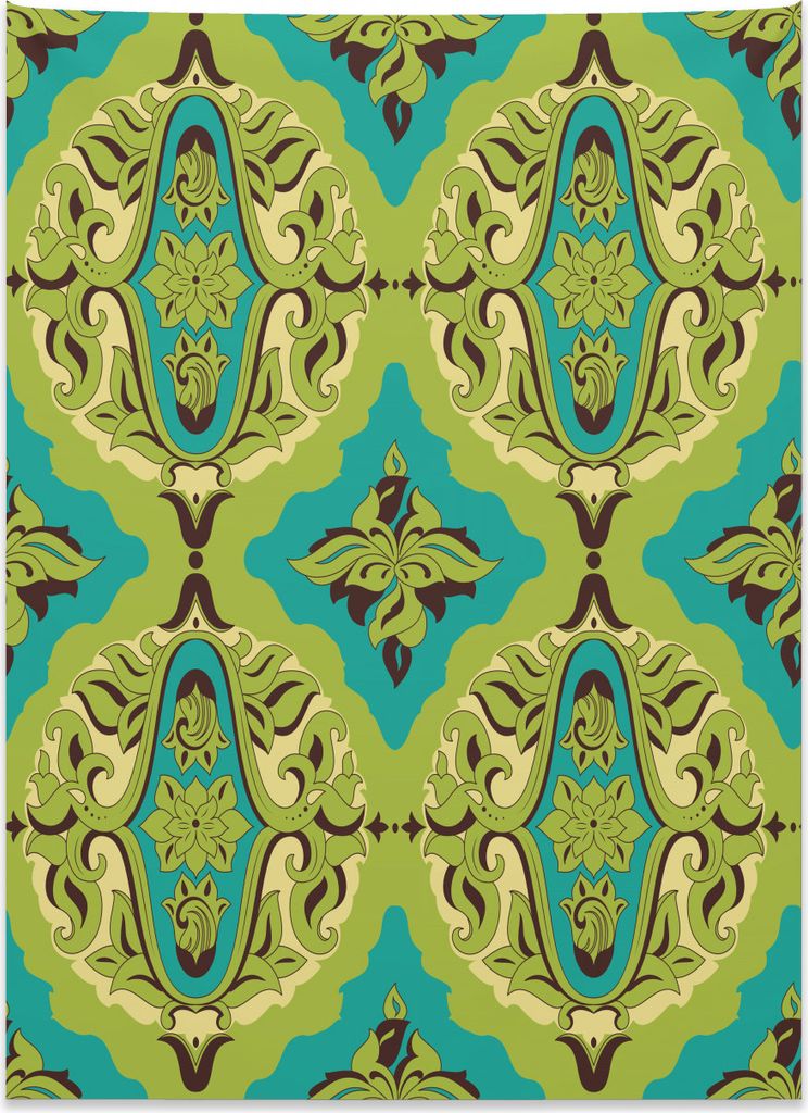 Abakuhaus Damast Wandteppich, Arabische klassische Motive aus Weiches Mikrofaser Stoff Kein Verblassen Klare Farben Waschbar, 110 x 150 cm, Gelb Gr...