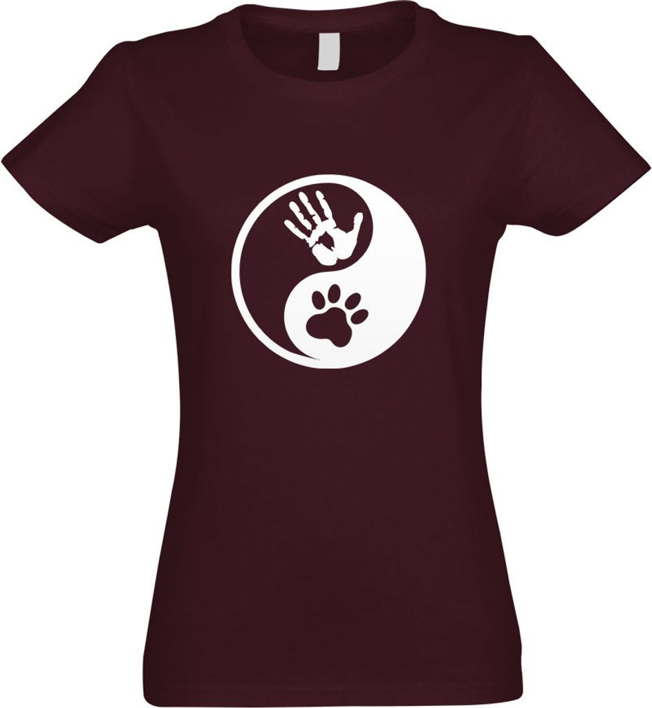 Kiwistar - T-Shirt tailliert - Damen - Burgund - Tiermensch - Yin und Yang - mit Motiv Bedruckt - Funshirt Design - Sport - Freizeit - Damen - M
