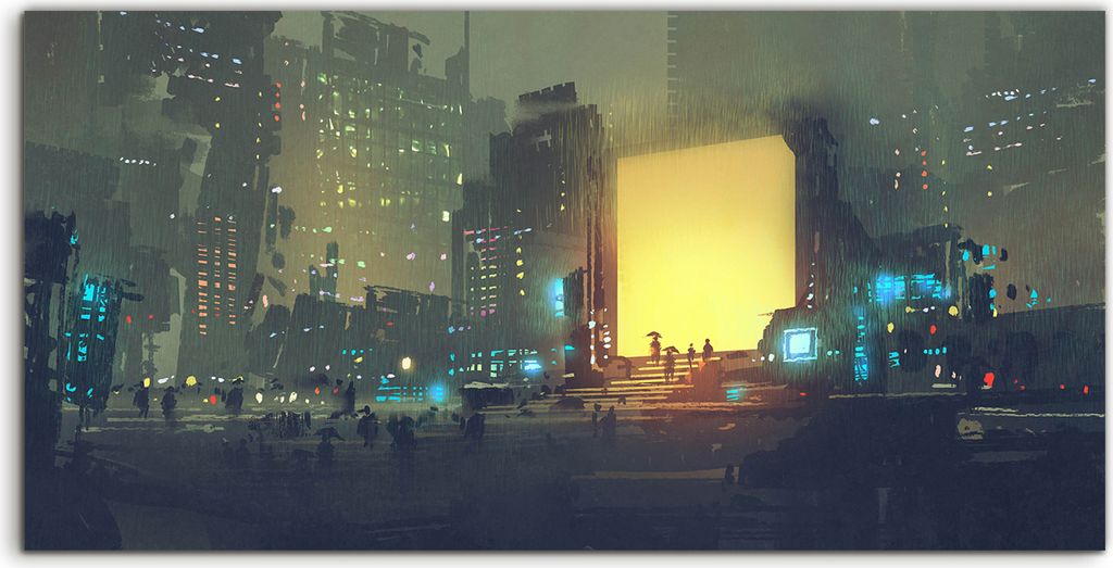 Coloray Canvas 140x70 Wandbild Leinwand Bilder Nachtlandschaft Stadt mit Menschen
