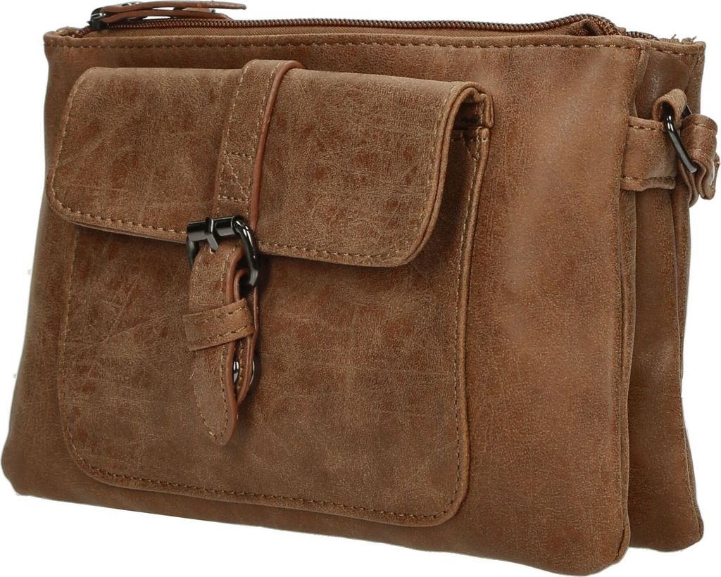 Kleine Damen Tasche Schultertasche Umhängetasche Crossover Bag Leder Optik Handtasche Camel
