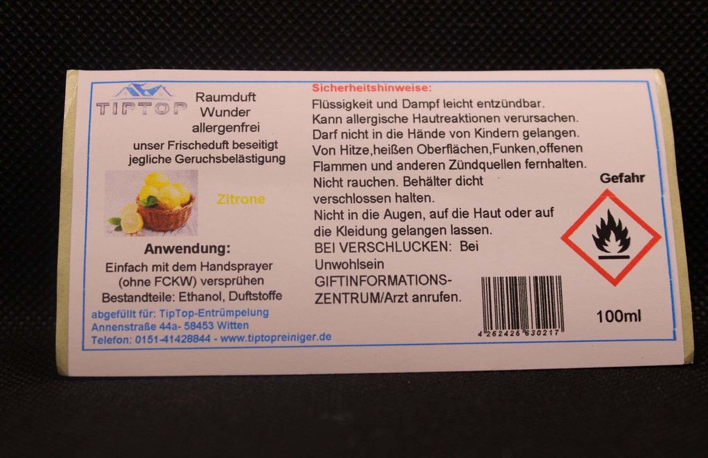 Raumduft-Wunder Allergenfrei -100ml- mehrere Duftnoten zur Auswahl – Zitrone