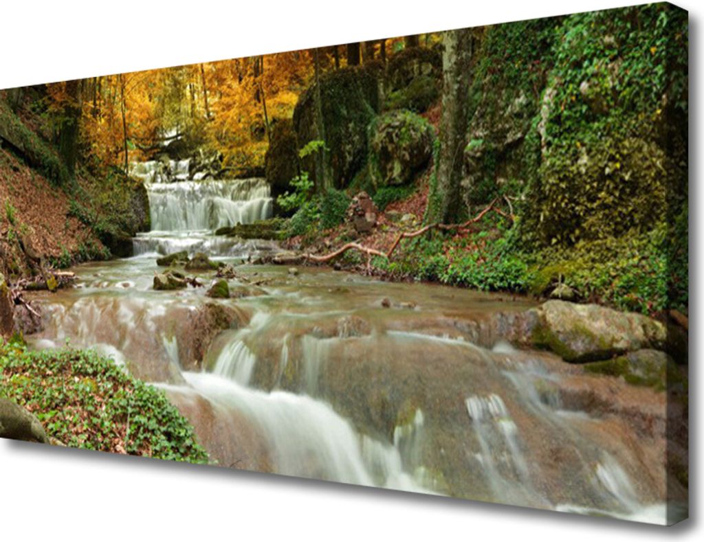 Tulup Leinwand-Bilder 100x50 Wandbild Canvas Kunstdruck Wasserfall Wald Natur