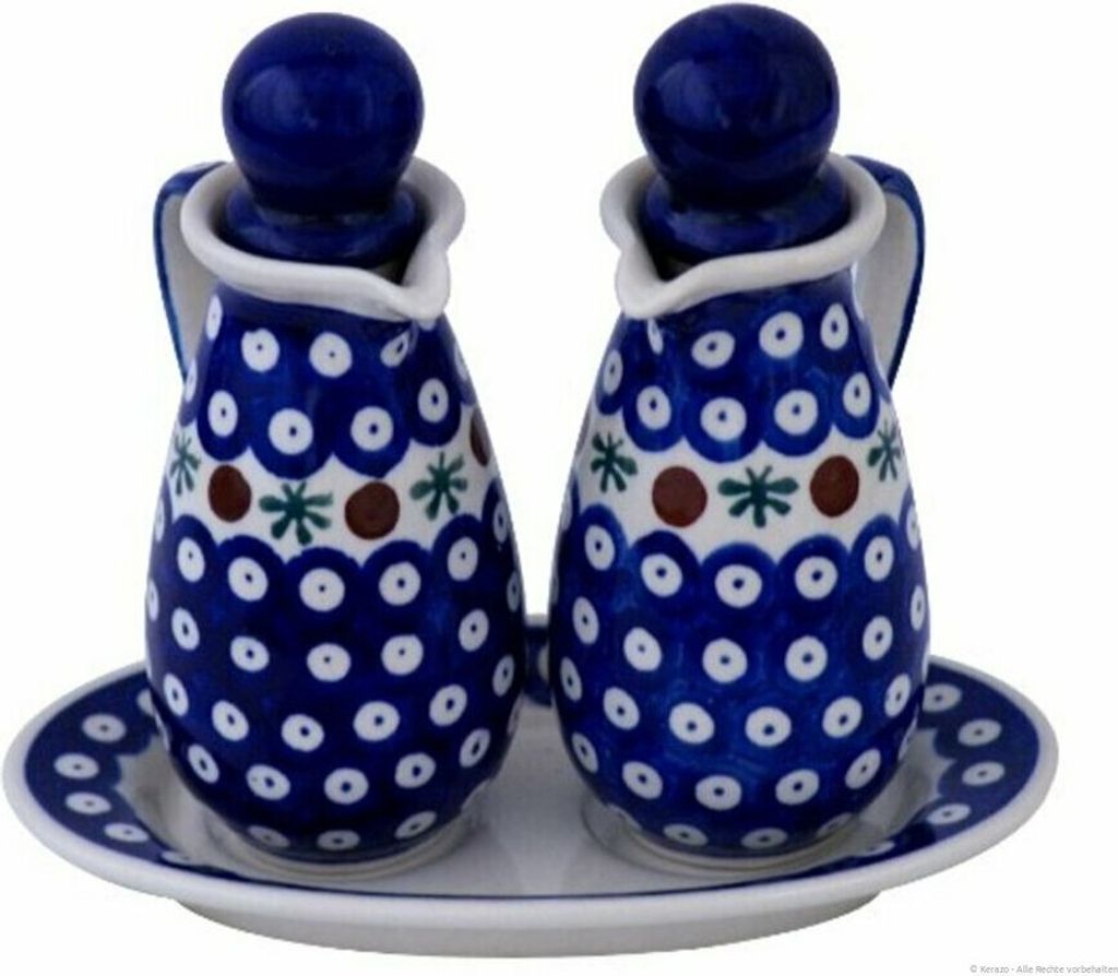 Original Bunzlauer Keramik Essig-& Ölspender Set 2x150ml Design 41 Essigflasche + Ölflasche + Auflage