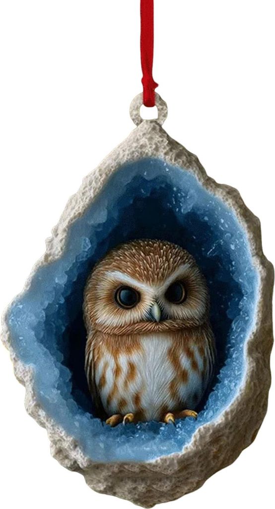 Geoden-Tier-Weihnachtsbaumschmuck, 2D-Acryl-Kristallhöhle, kleine Waldtiere, Hängender Schmuck für Weihnachtsbaum, Weihnachtsdekoration, Zuhause...