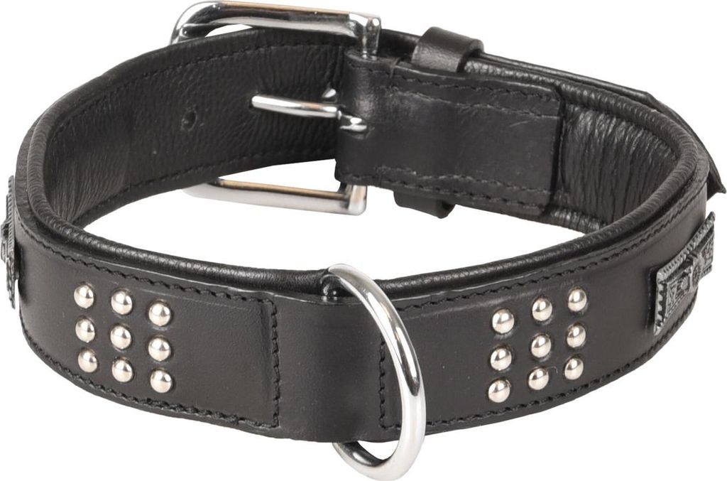 Flamingo Halsband Sedona Leder mit Nieten schwarz, Maße: 39-45 cm / 37 mm