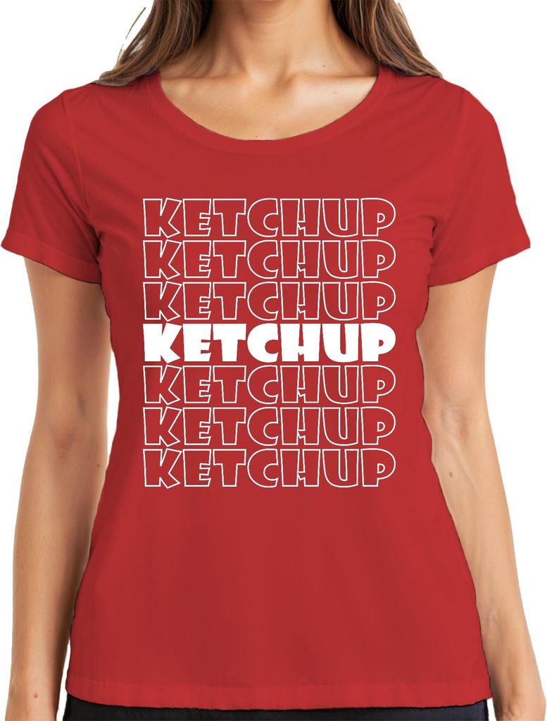 Ketchup Schriftzug Pop Art Retro Muster Pommes Burger Fan Vintage Damen T-Shirt, Rot, S