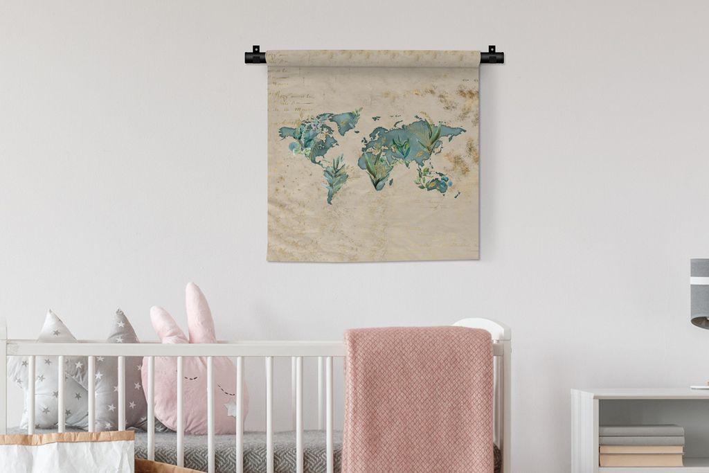 MuchoWow Wandteppich Wandbehang Weltkarte - Vintage - Pflanzen 60x60 cm Tapisserie Dekoration Wandtuch - Dekorationen - Wand Decke