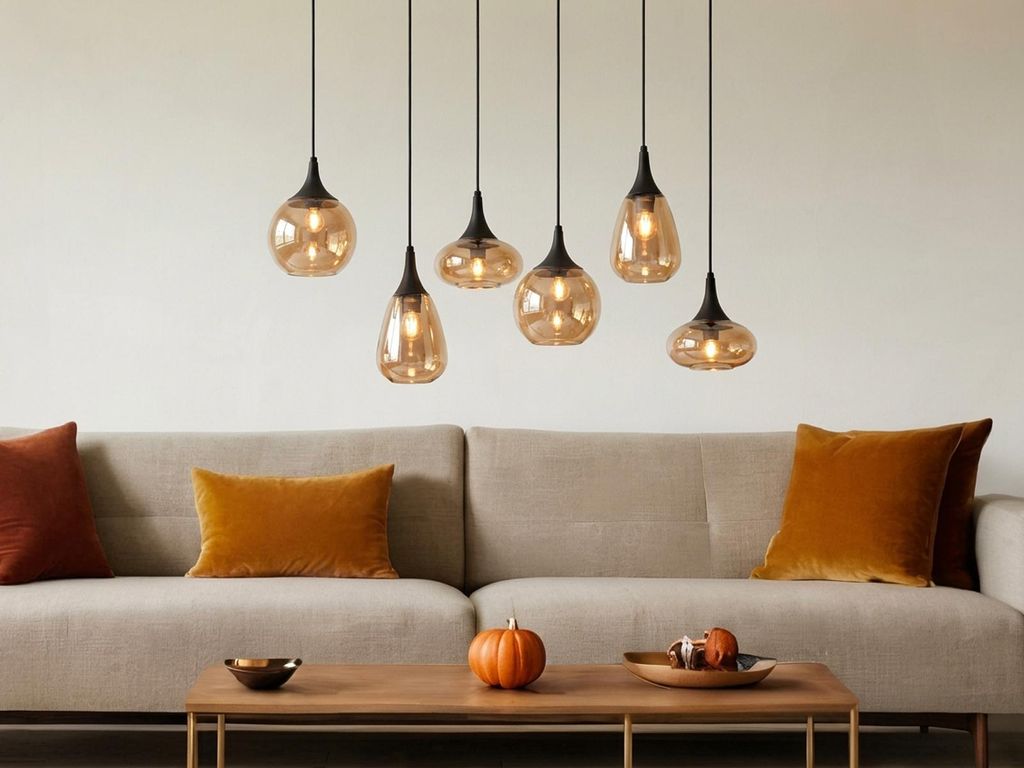 Lampadario a 6 luci Lumina con vetro ambrato Immagine del prodotto 