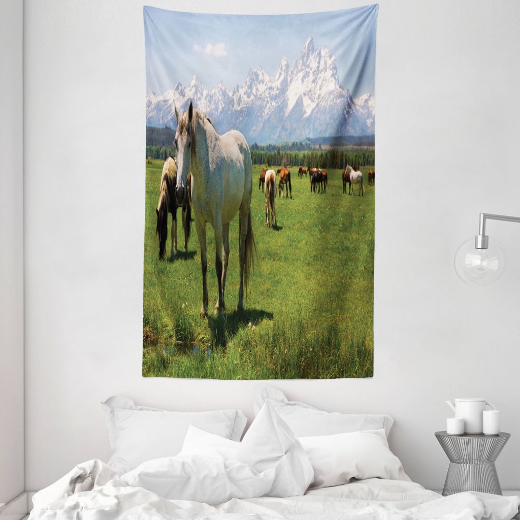 ABAKUHAUS Tier Wandteppich und Tagesdecke, Pferde aus Weiches Mikrofaser Stoff Waschbar ohne Verblassen Digitaldruck, 140 x 230 cm, Mehrfarbig