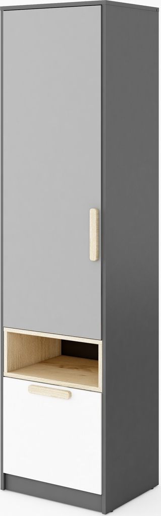 Furniture24 Schrank POK P03, 1 Türiger Drehtürenschrank mit 5 Einlegeböden und Schublade, Hochschrank, Universal Schrank für Jugendzimmer