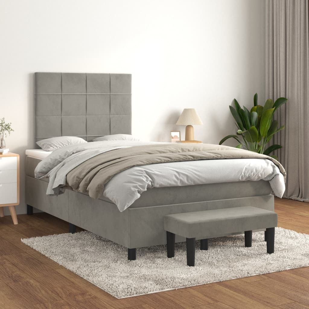 vidaXL Boxspringbett mit Matratze Hellgrau 120x200 cm Samt - Boxspringbett - Boxspringbetten - Bett - Schlafzimmermöbel