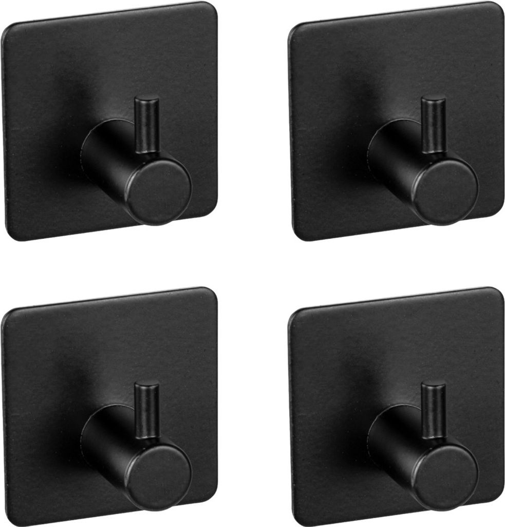 WENKO Wandhaken Mod. Ureo Schwarz, 4er Set, Handtuch-Haken, Produktbild 