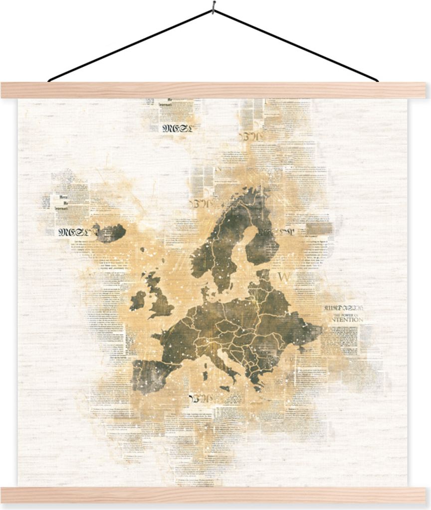 MuchoWow Textilposter Europa Karte - Vintage - Papier 60x60 cm mit holzfarbenen Rahmen - Wanddekoration