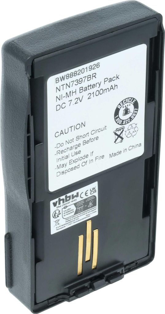 vhbw Akku Ersatz für Motorola NTN7395A, NTN7395, NTN7395B, NTN7395AR, NTN7394CR, NTN7394C für Funkgerät, Walkie Talkie (2100 mAh, 7,2 V, NiMH)