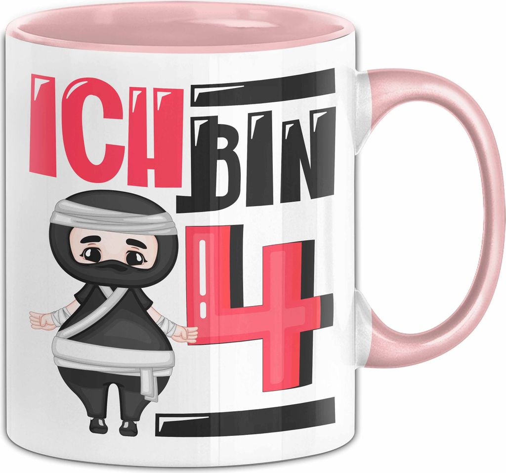 4. Geburtstag Geschenk Tasse BecherJungs Mädchen Geburtstagsgeschenk Ninja Ich Bin 4 (Rosa)
