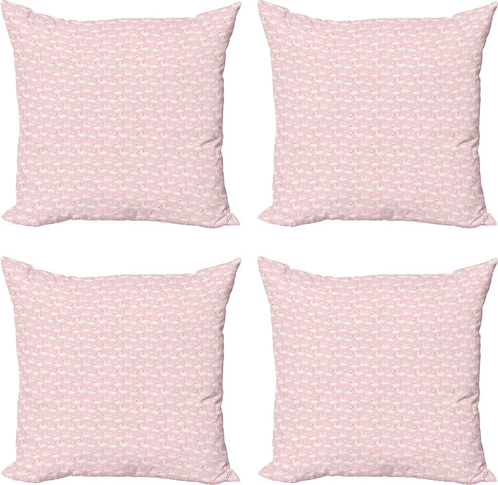ABAKUHAUS Swans Kissenbezug Set (4 Stück), Blush Tone Königswasservogel, Moderner Doppelseitiger Digitaldruck, 45 cm x 45 cm, Pale Pink Cream