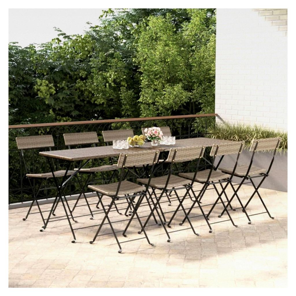 Bistrostühle 8 Stück. Klappbar, Gartenstühle, Balkonstuhl, Gartenstühle, Terrassenstuhl, Stühle für draußen, Grau Poly Rattan und Stahl