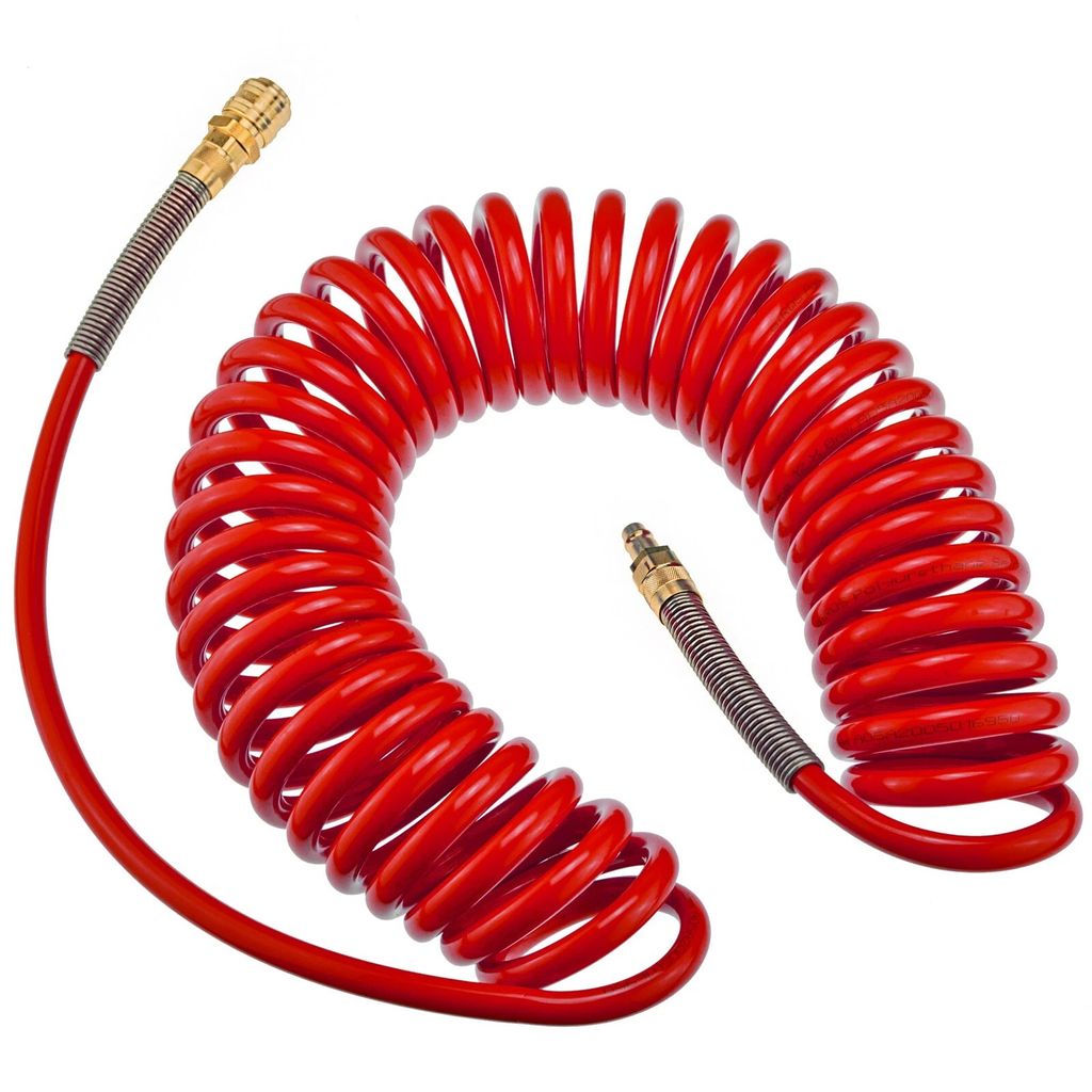 RQS Druckluft Spiralschlauch 9 m – Polyurethan12/8 mm – rot – für Kompressor