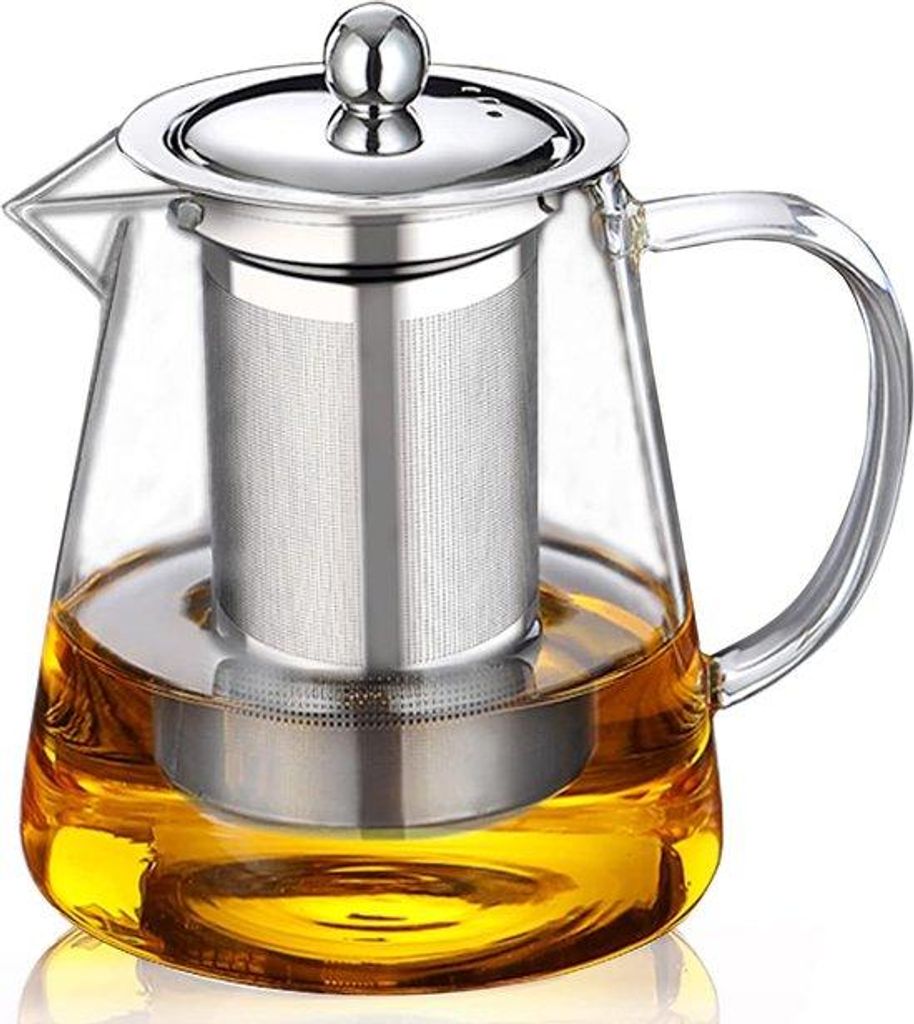 Gläserner Kaffee- und Teeservice 750 ml BOWD mit hitzebeständigem Edelstahl-Teesieb, für Kaffee, Tee, Wasser, Karaffe, Milchbehälter, Saftflasc...