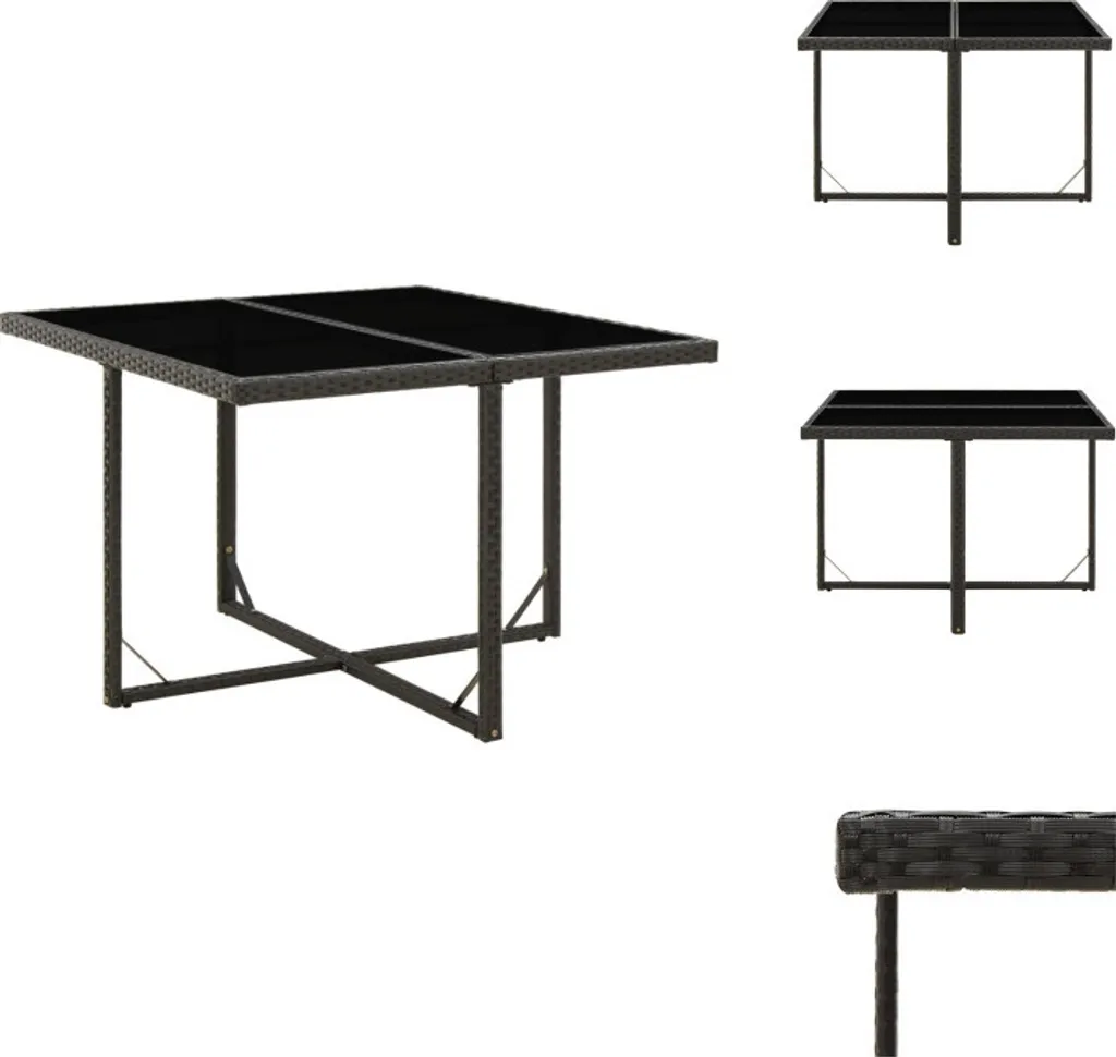 Table de jardin anti-UV en résine noire facile à nettoyer avec verre
