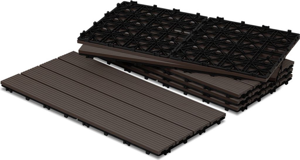Clanmacy 6 Stück=1 m² Terrassenfliesen Balkonfliesen WPC Fliesen Balkon Garten Dunkelbraun 30x60cm