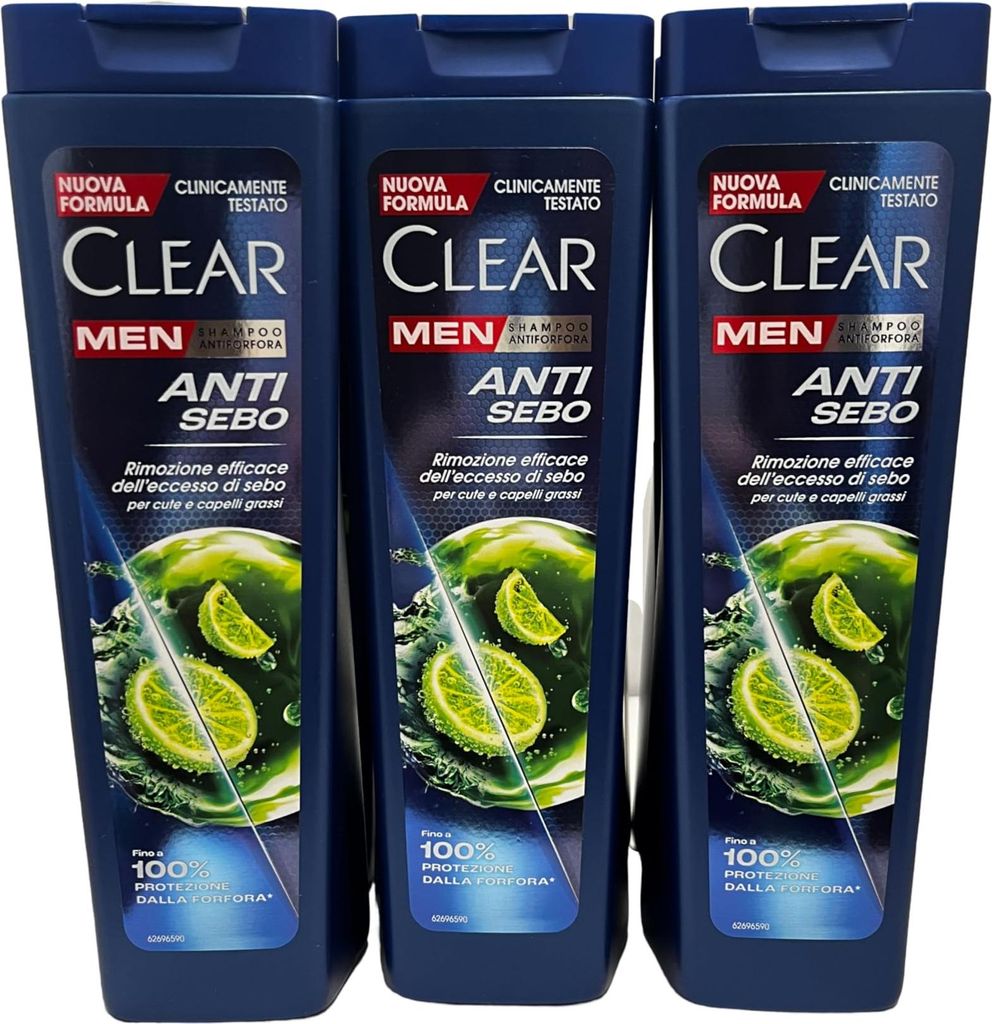 6 x Clear Men Anti-Talg Shampoo Anti-Schuppen mit Zitronenextrakten für fettiges Haar - 6 Flaschen à 225 ml