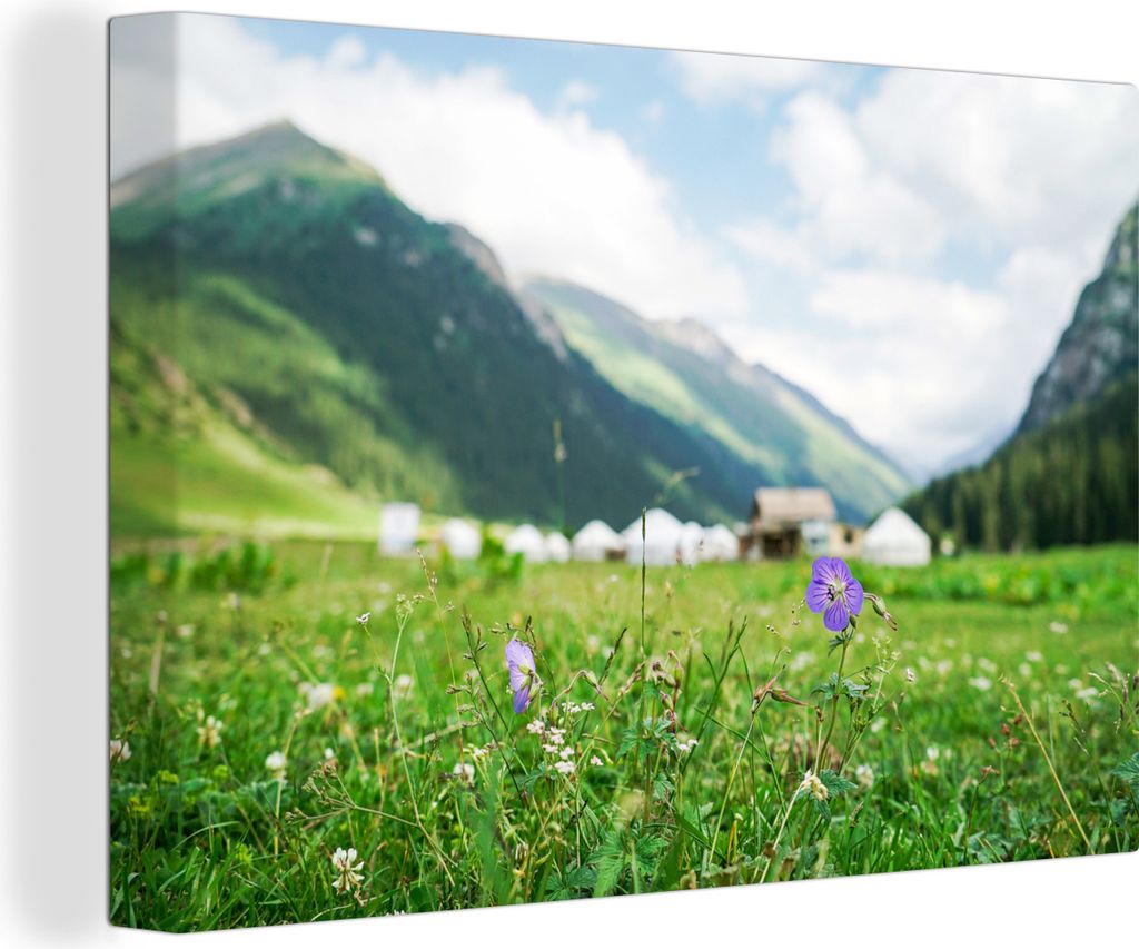 OneMillionCanvasses - Leinwandbilder - 140x90 cm, Lila Blumen in der Natur Kirgisistans, Wandbilder Kunstdruck Wanddekoration