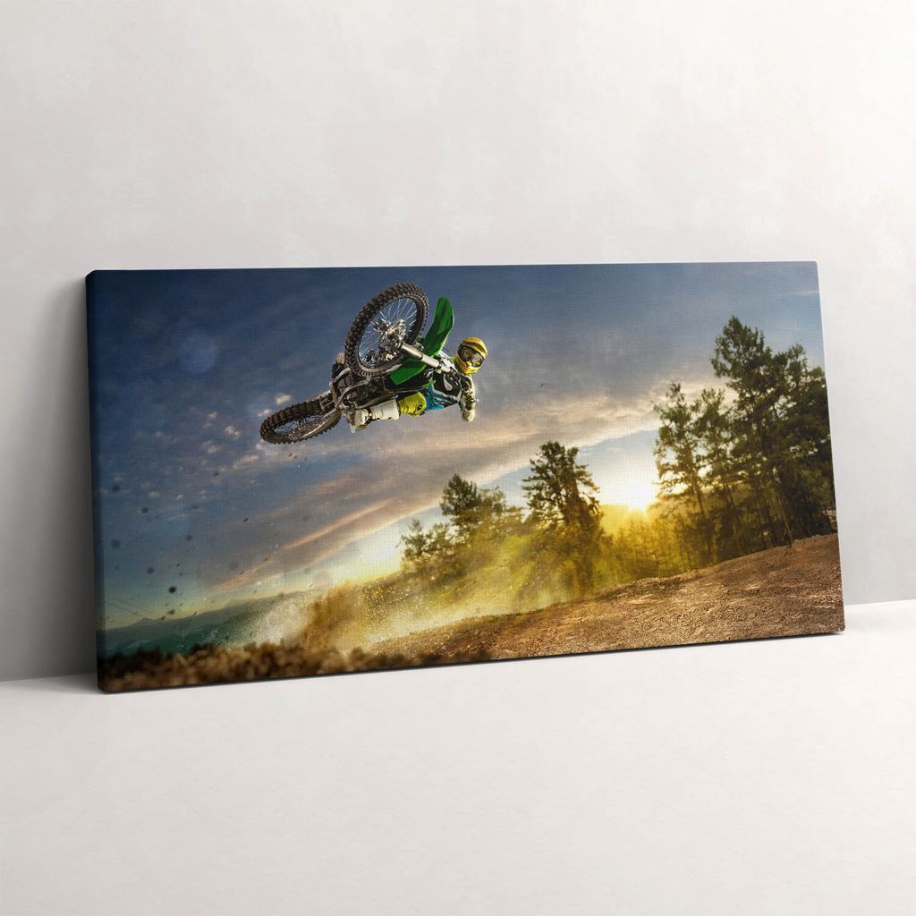 Motocross und der Wald – Leinwandbild Wandbild – 120x60 cm – Leinwandbilder – Wandbilder – Schlafzimmer – Flur