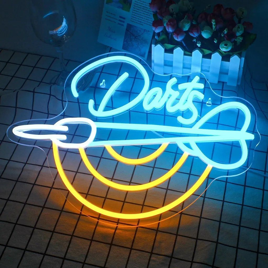 Néon LED jeu de fléchettes multicolore - Décoration murale 50cm ronde