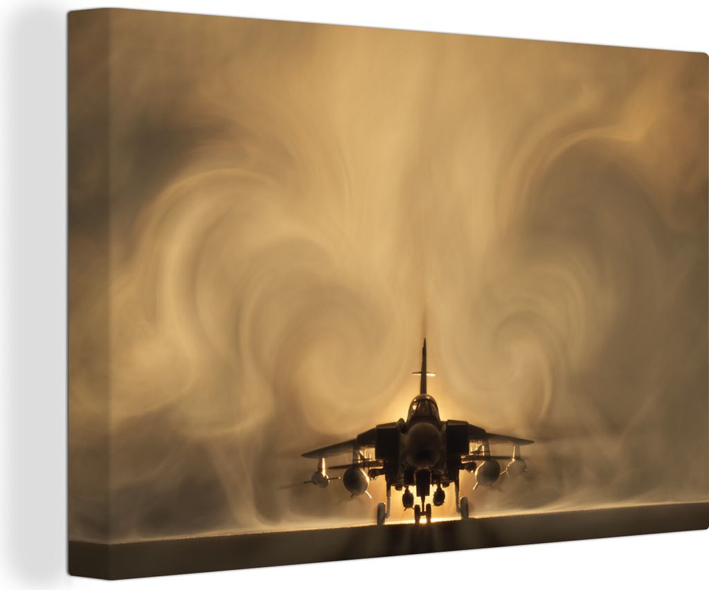 OneMillionCanvasses - Leinwandbilder - 150x100 cm, Ein Kampfflugzeug in einem Tornado, Wandbilder Kunstdruck Wanddekoration