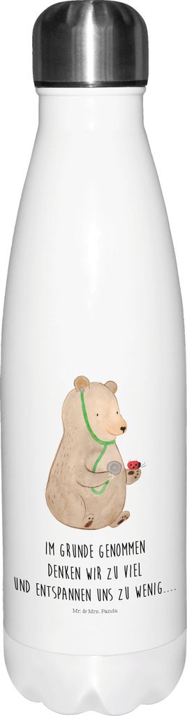 Mr. & Mrs. Panda flasche aus edelstahl Bär Arzt - Weiß - Geschenk, Thermos, Trinkflasche, trinkflaschen, Professorin, Wasserflasche, thermobehäl...