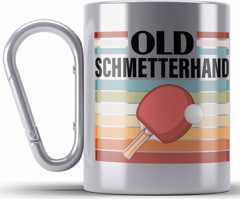 Trendation - Tischtennis Schmetterhand Edelstahl Tasse Karabiner Geschenk Tischtennisspieler Geschenkidee Lustig für Männer Tischtennis Zubehör ...