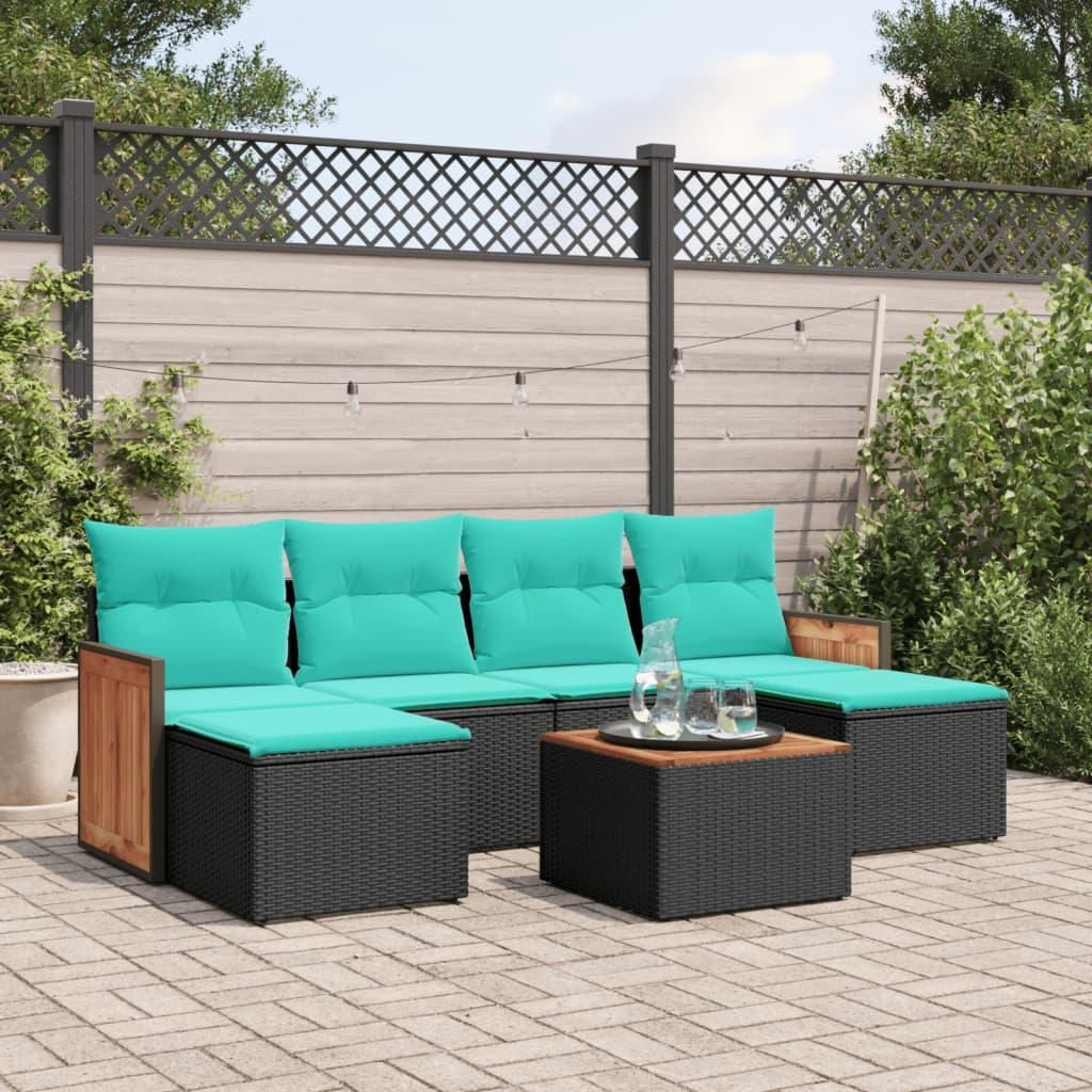 Maison Exclusive - 7-teiliges Gartensofa-Set mit Kissen, schwarzes Polyrattan