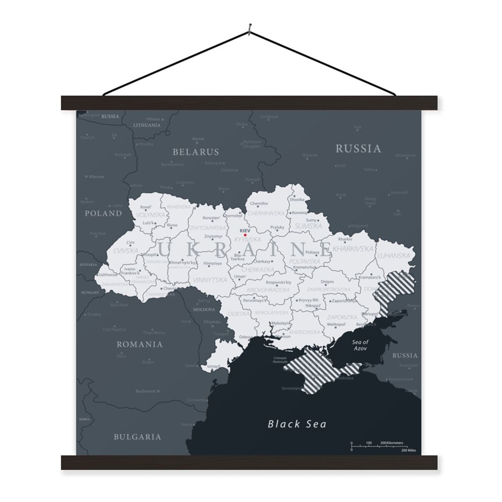 MuchoWow Textilposter Illustration einer weißen Karte der Ukraine 40x40 cm mit schwarzem Rahmen - Fotos