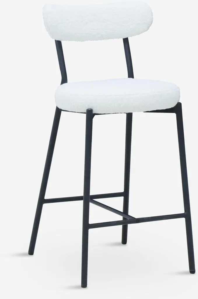 Chaise de bar design Opos en bouclé blanc et dossier confortable 75cm