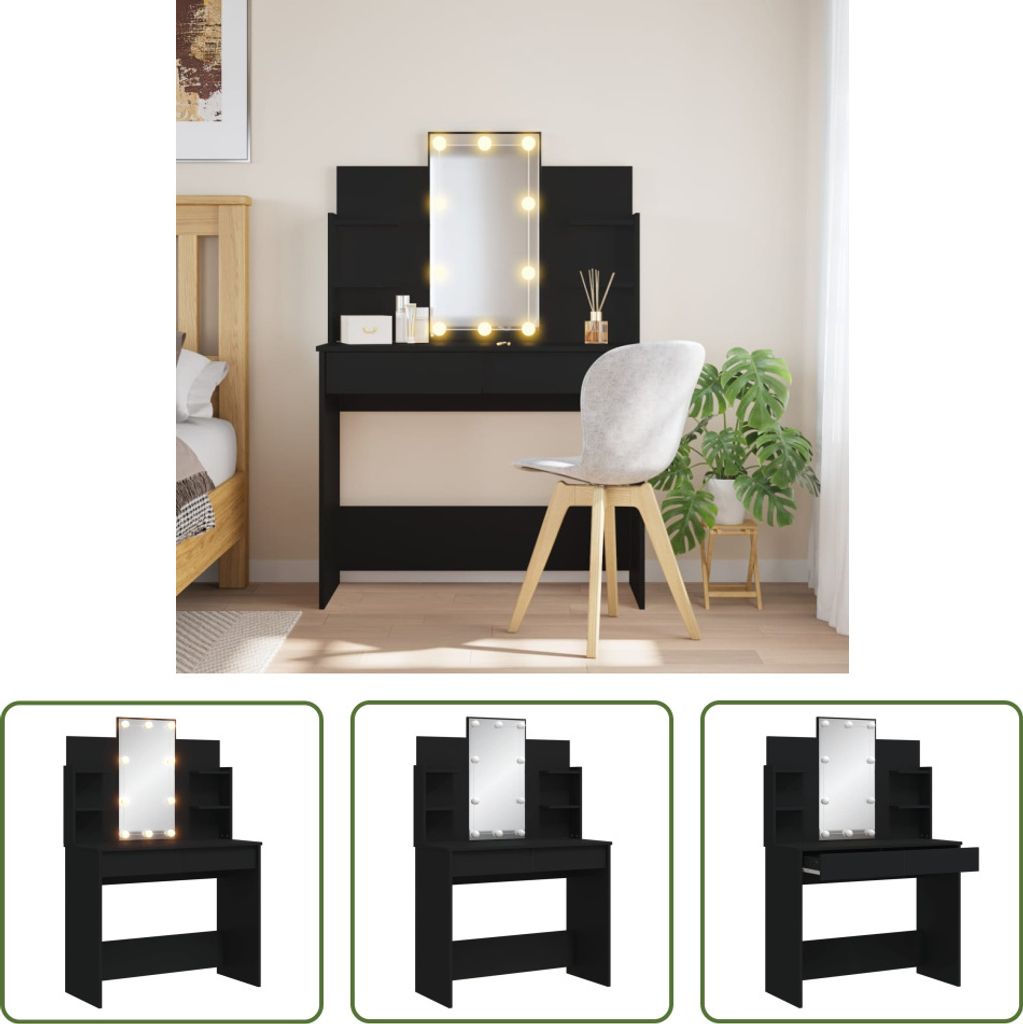The Living Store Schminktisch mit LED-Leuchten Schwarz 96x40x142 cm
