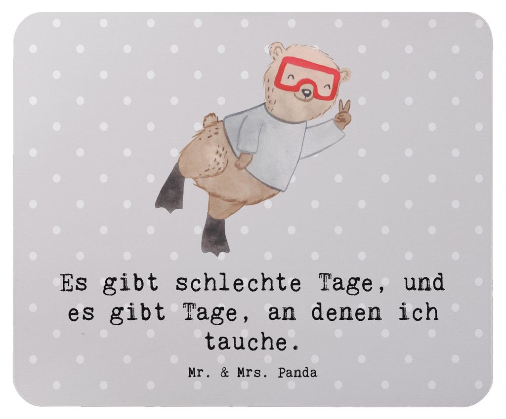 Mr. & Mrs. Panda Mauspad Bär Tauchen - Grau Pastell - Geschenk, laptop, Schnorcheln, Mousepad, Mouse Pad, Diving, Tauchschule, Dive, Tauchgang, pc...