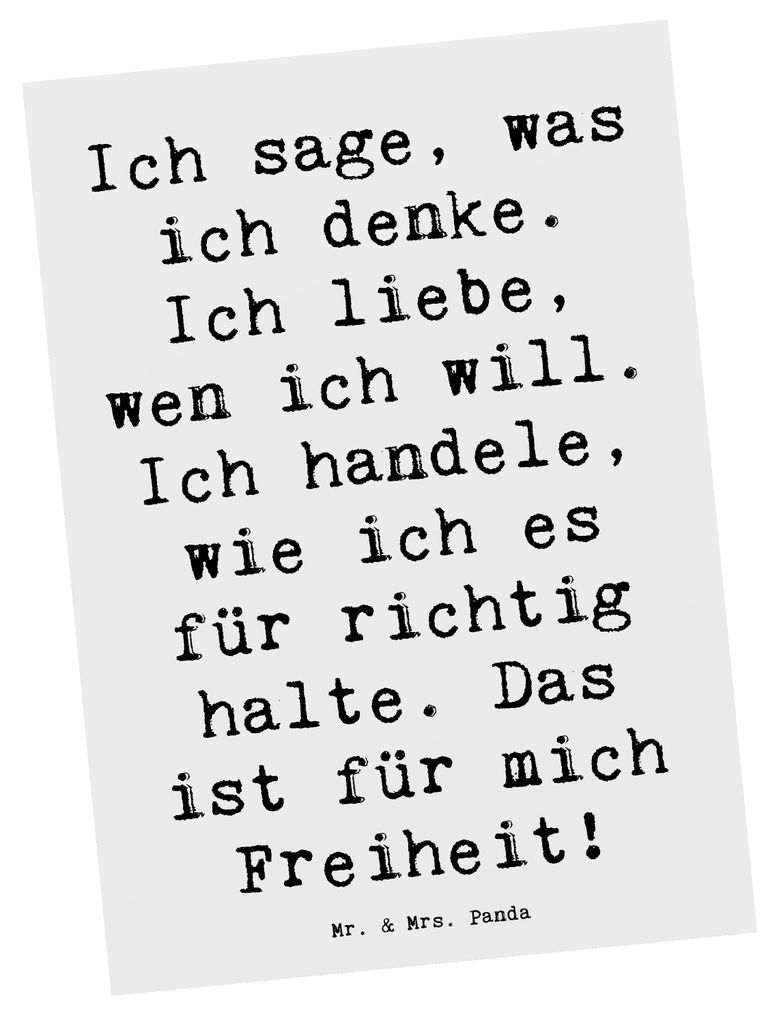 Mr. & Mrs. Panda Postkarte Spruch Freiheit Leben - Weiß - Geschenk, verschenken, Ansichtskarten, Liebe, Motivation, Unabhängigkeit, Postkarten, G...