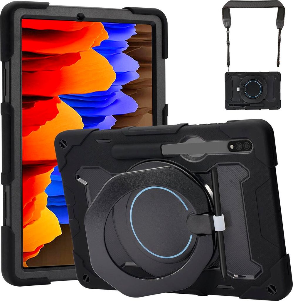 Conie Tablet Umhänge Tasche für Samsung Galaxy Tab S10 Plus Hybrid Case stabile Schutz Hülle PEN Halter Kantenschutz Aufstellfunktion in Schwarz