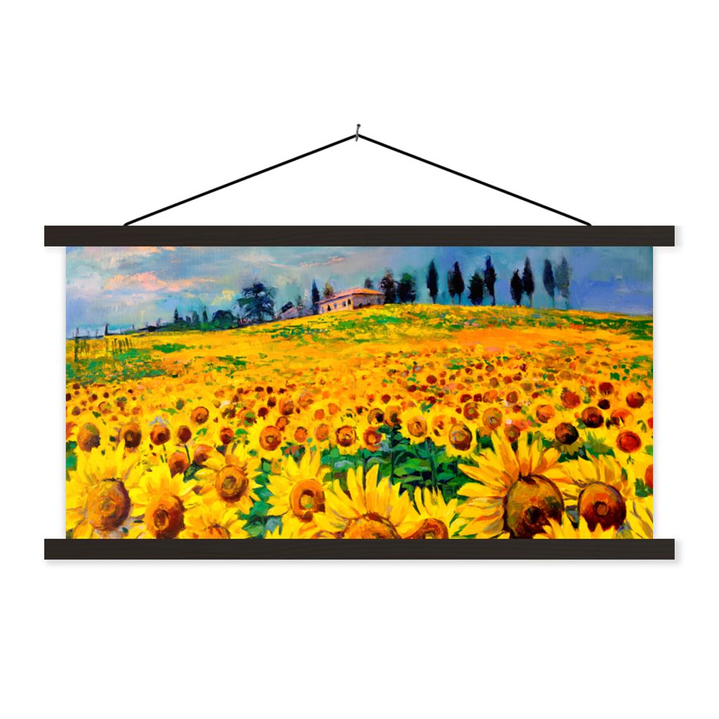 MuchoWow Textilposter Ölfarbe - Gemälde - Blumen - Sonnenblume 90x45 cm mit schwarzem Rahmen - Klemmleisten